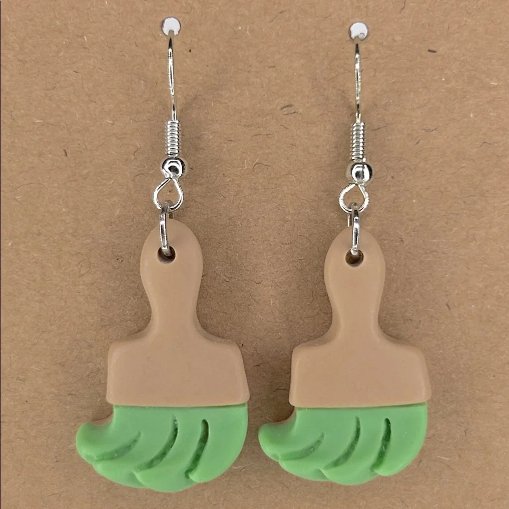*LAST ONE* Green Acrylic Paint Brush Drop Earrings, Art Teachers Fashion Jewelry - Picture 1 of 2